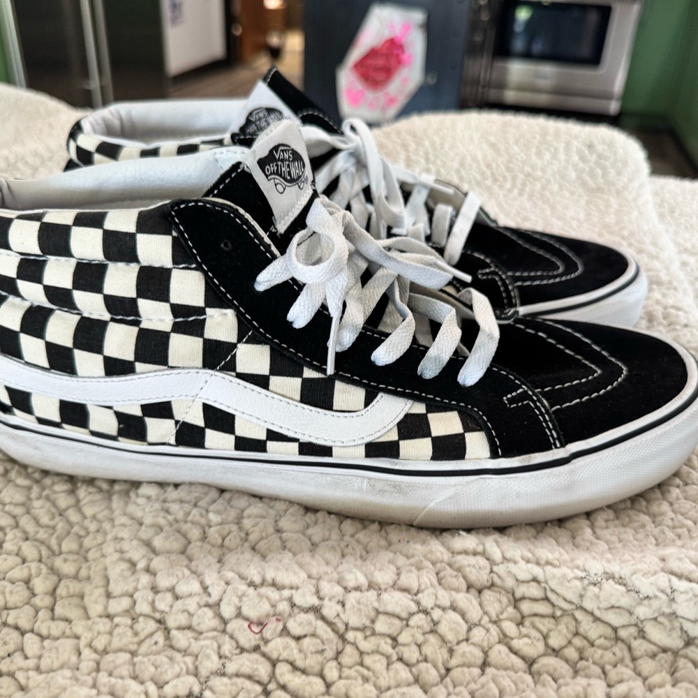 Vans SK8-HI Black and White Checkerboard Sneakers Classic Canvas Design